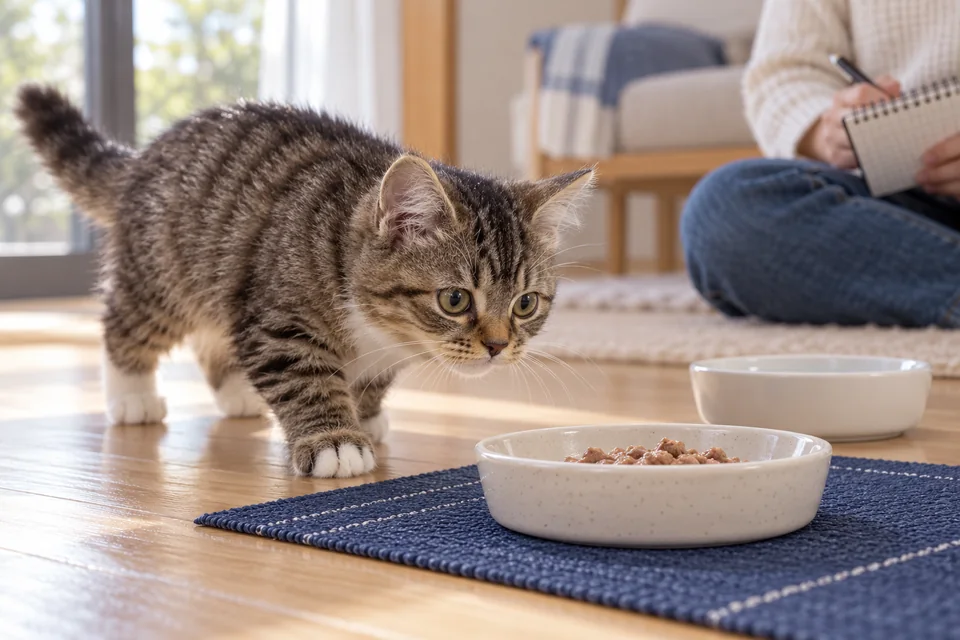 食事と飲水の様子を離れて観察する(AIイメージ)